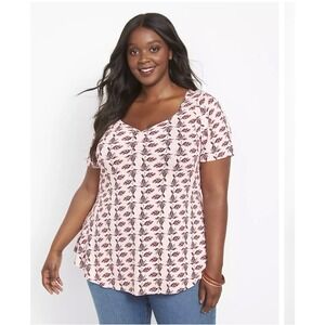 Lane Bryant Pink Floral Swing Sweetheart Neck Tunic Tee Top Sz 18/20 Valentine